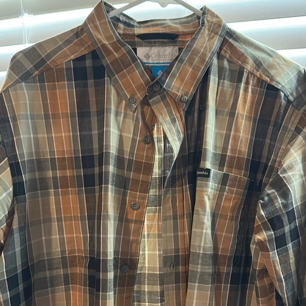 Columbia Men's Plaid Shirt - Brown and Black
